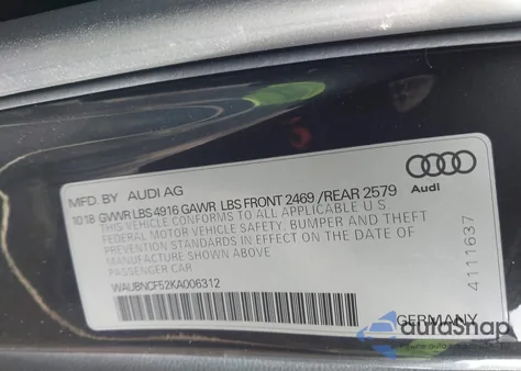 2019 Audi A5 45 Premium z USA, uszkodzony, nr VIN WAUBNCF52KA006312